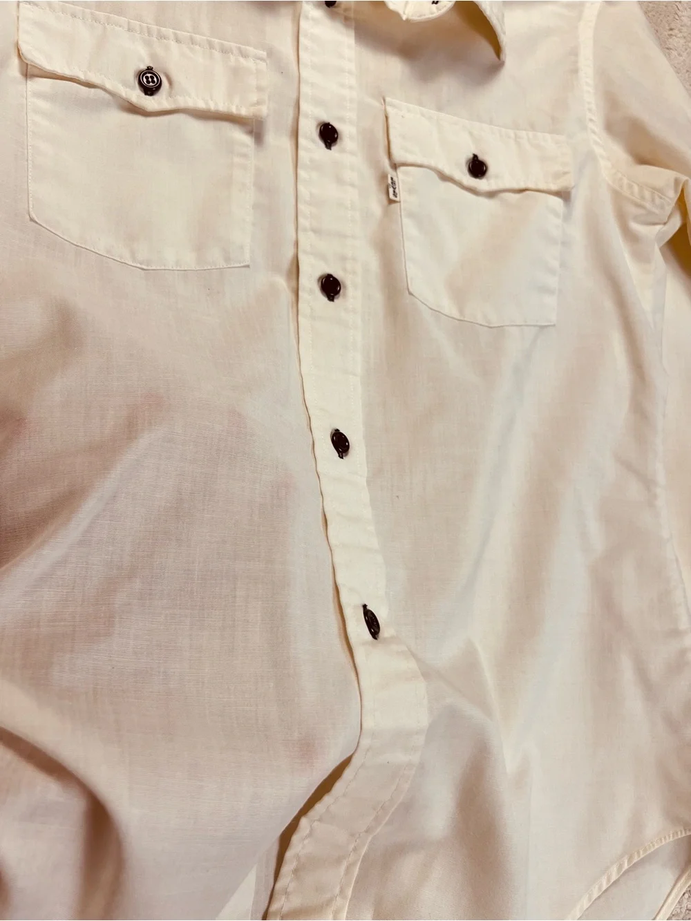 Vintage 70s Levi’s Saddleman Western Work Shirt – White Tab - Ivory Chambray – M